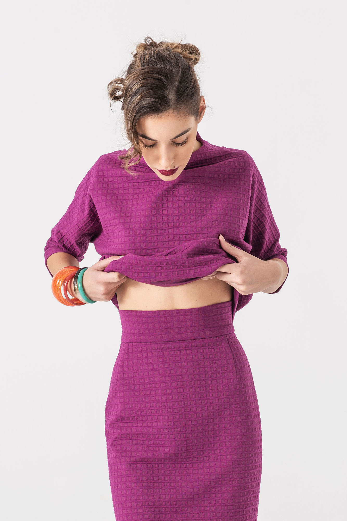 High waist pencil skirt in pink main • Sassa Björg