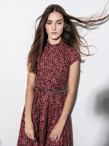 Red ethereal long dress main crop &bull; Sassa Björg