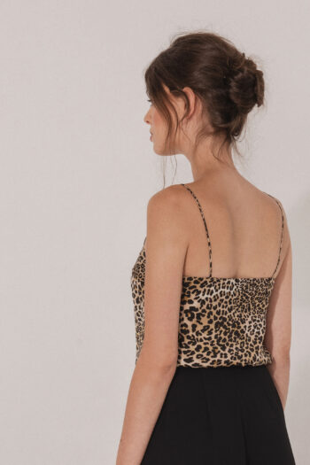 V neck strappy top with leopard print back close up • Sassa Björg