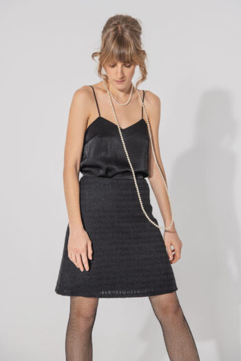 black strappy top with jacquard dots front • Sassa Björg