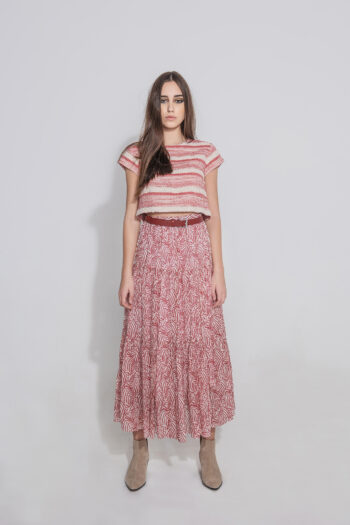crop top Jacquard red and ecru front • Sassa Björg