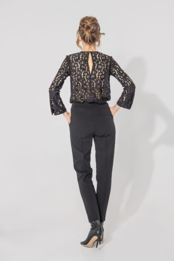 flat fold flat front cigarette style pants in black back • Sassa Björg