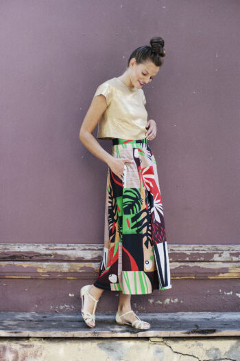 Midi skirt summer collage print side &bull; Sassa Björg