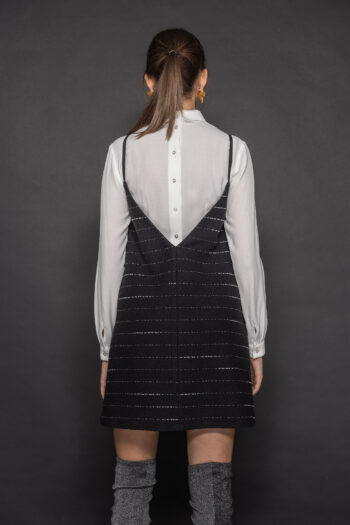 Pinafore type striped dress with thin straps back • Sassa Björg
