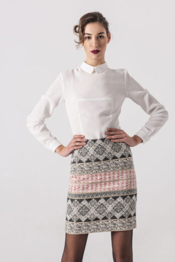 Straight mini skirt with etno motif front • Sassa Björg