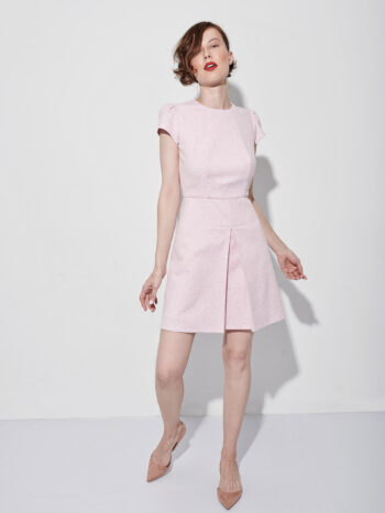 baby pink jacquard mini dress front • Sassa Björg