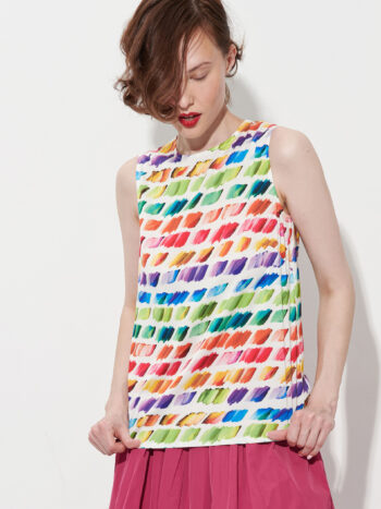 sleeveless colorful palette print top untucked • Sassa Björg