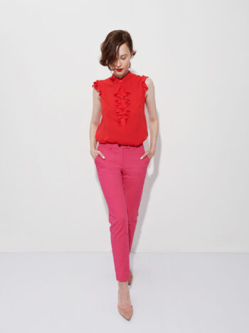 sleeveless crimson red jabot ruffle top full size • Sassa Björg