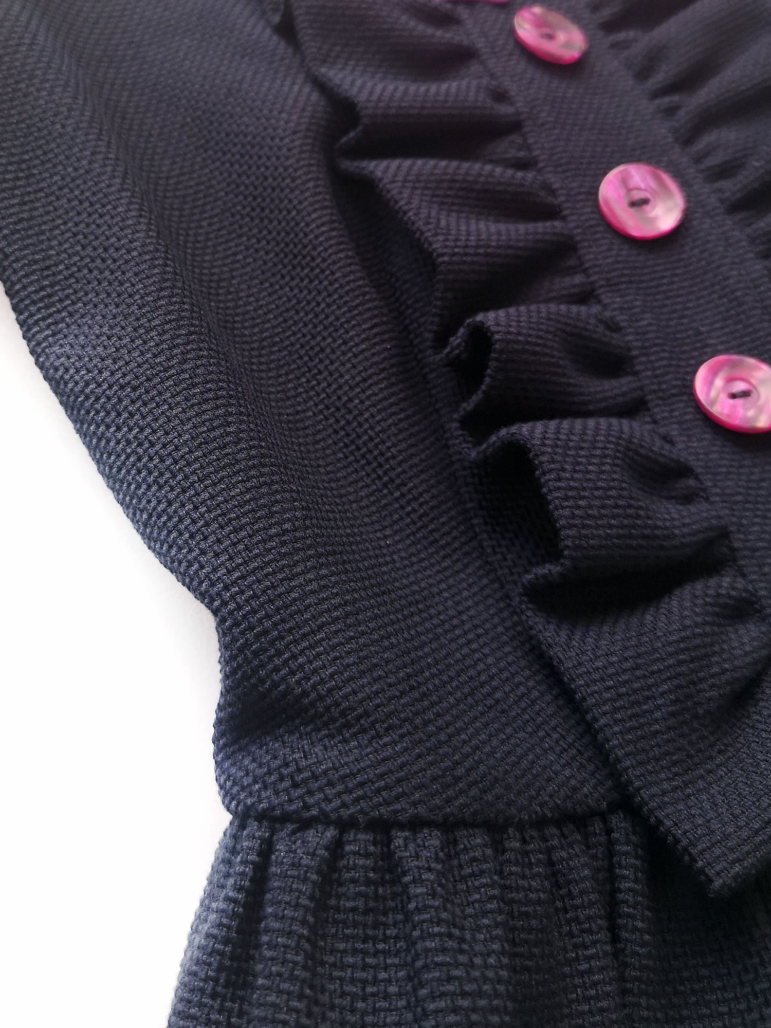 Navy blue dress w ruffles and bow fabric • Sassa Björg