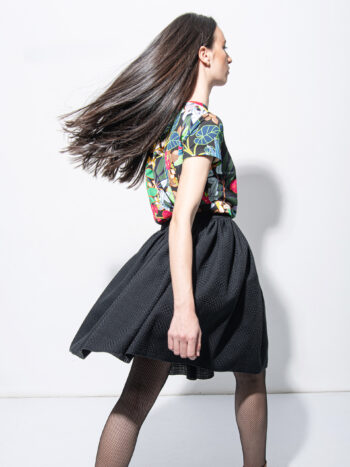 Black gathered Jacquard skirt back • Sassa Björg