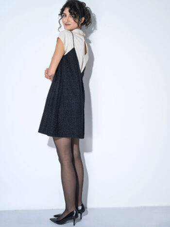 black tweed pinafore dress side back &bull; Sassa Björg