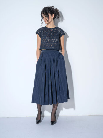 gathered taffeta skirt navy blue pockets &bull; Sassa Björg