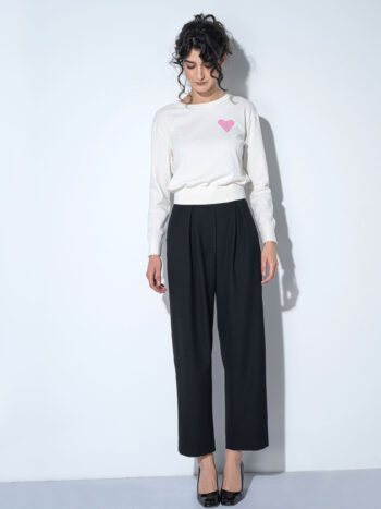 high rise black pleated pants white sweater &bull; Sassa Björg