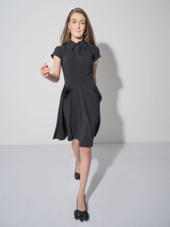 black textured dress w collar walking &bull; Sassa Björg