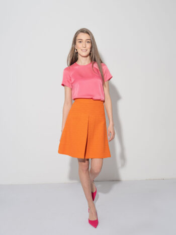 mini tweed skirt box pleat orange walking • Sassa Björg