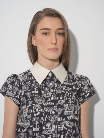 playful patterned dress w bow closeup &bull; Sassa Björg
