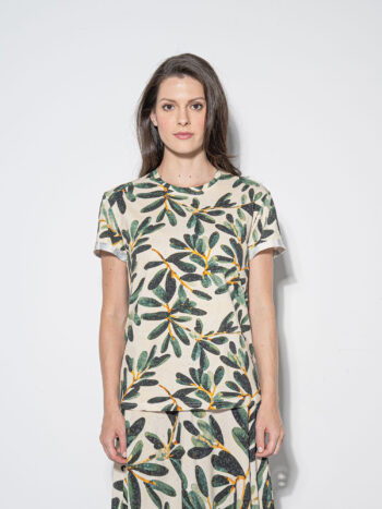 tee w cuffed sleeve olive branch crop &bull; Sassa Björg