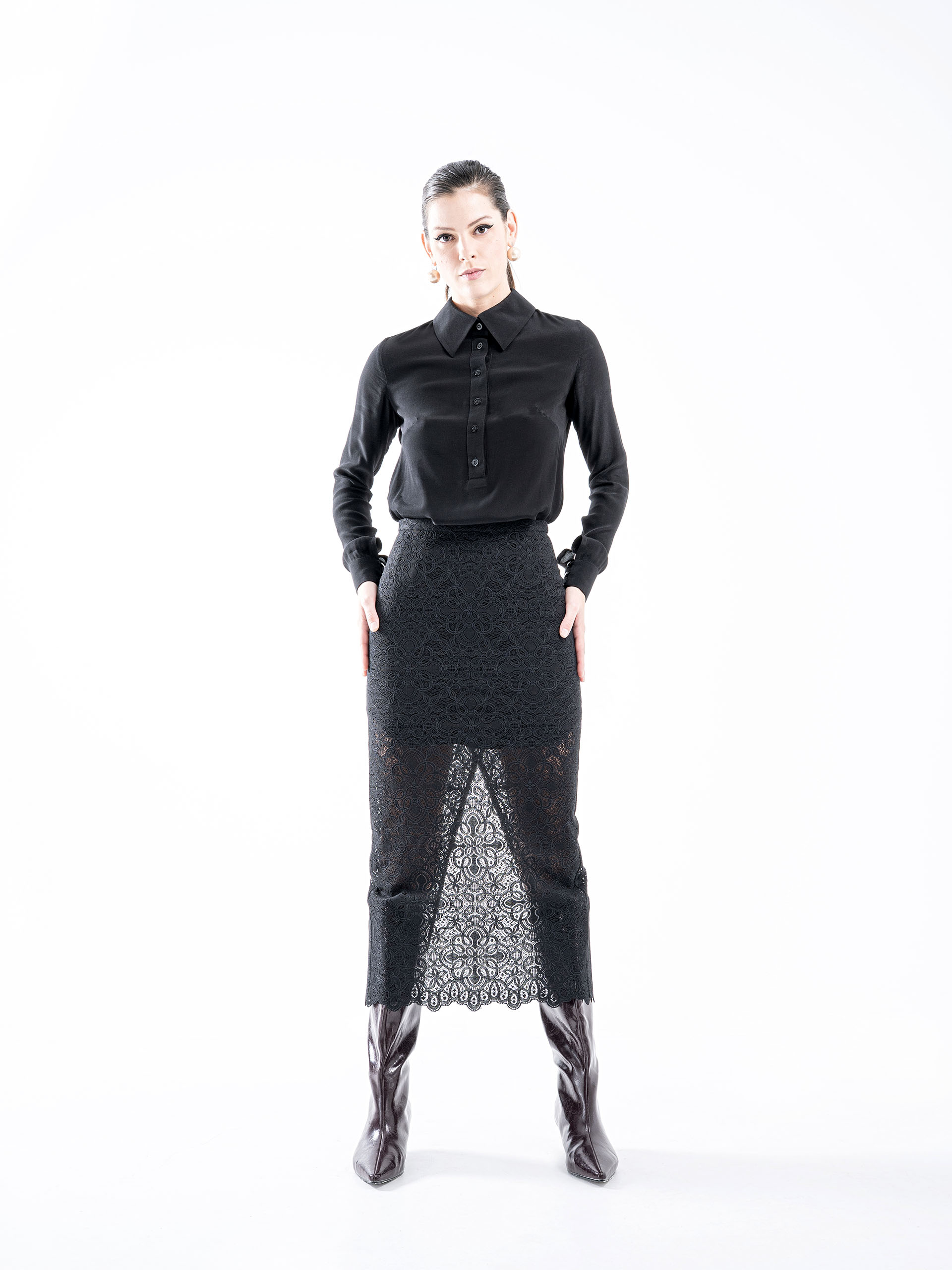 straight lace midi skirt black 3 in 1 • Sassa Björg