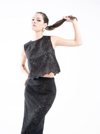 straight lace midi skirt black crop • Sassa Björg