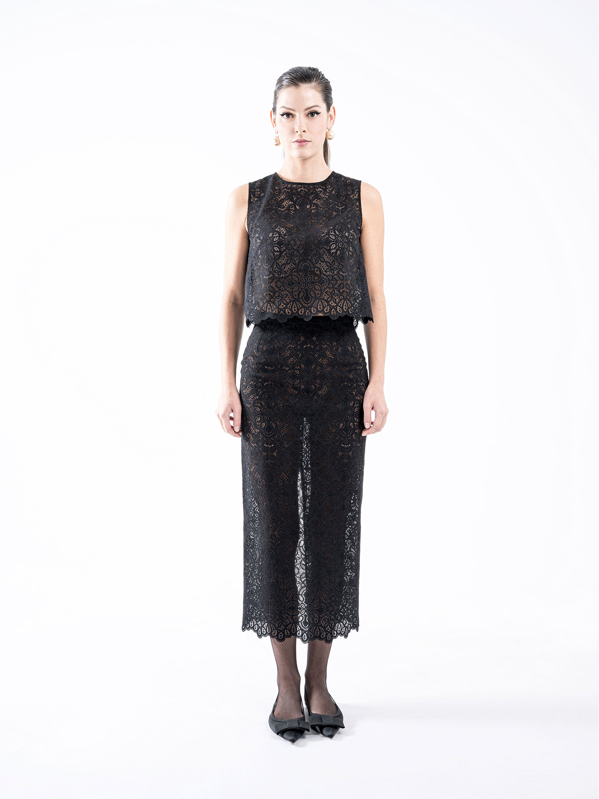 straight lace midi skirt black full • Sassa Björg