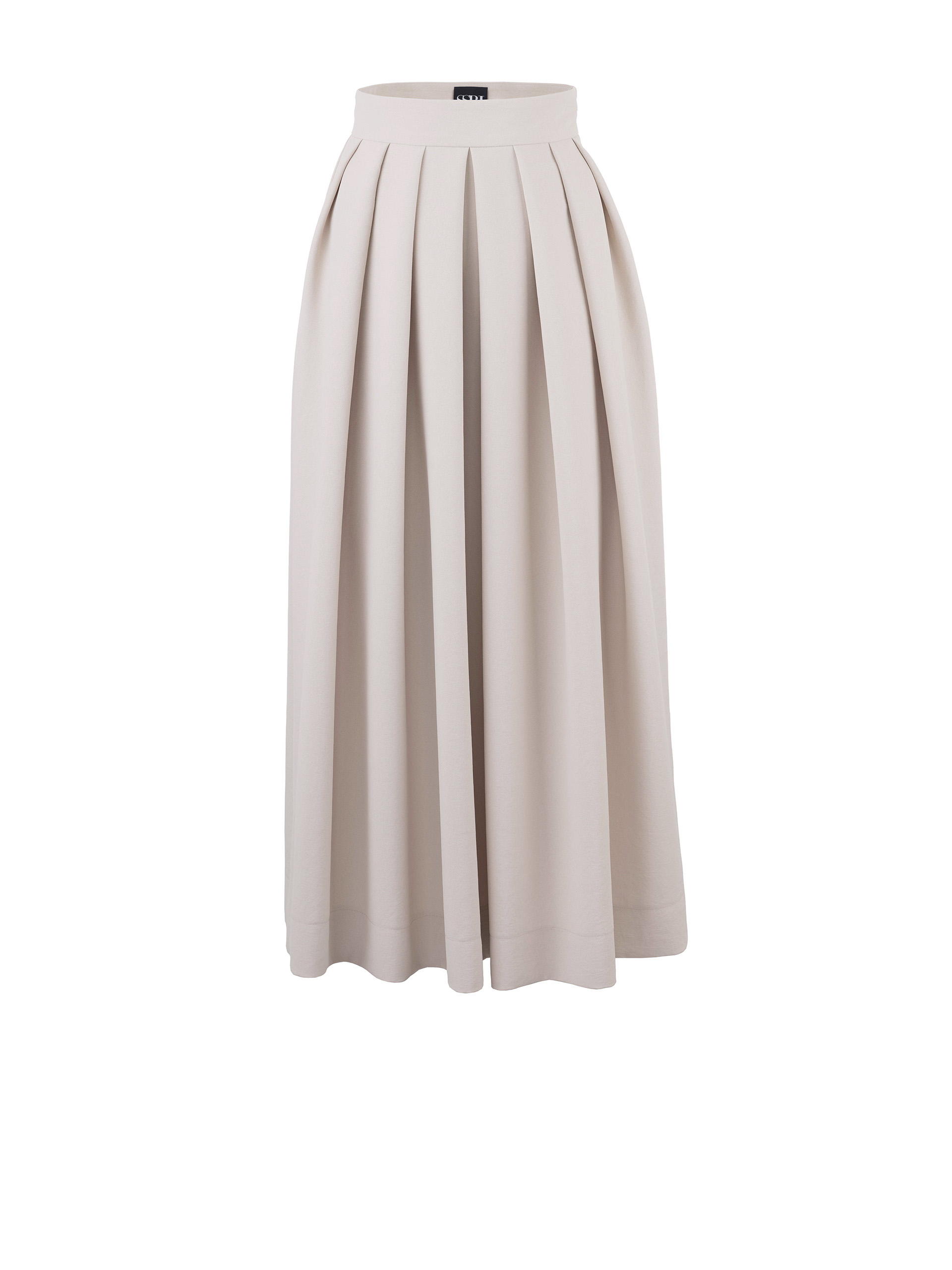 cream pleated midi skirt with soft drape