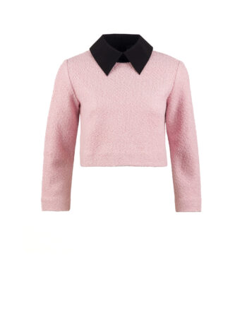 black detachable collar in smooth viscose with pointed shape pink boucle combo