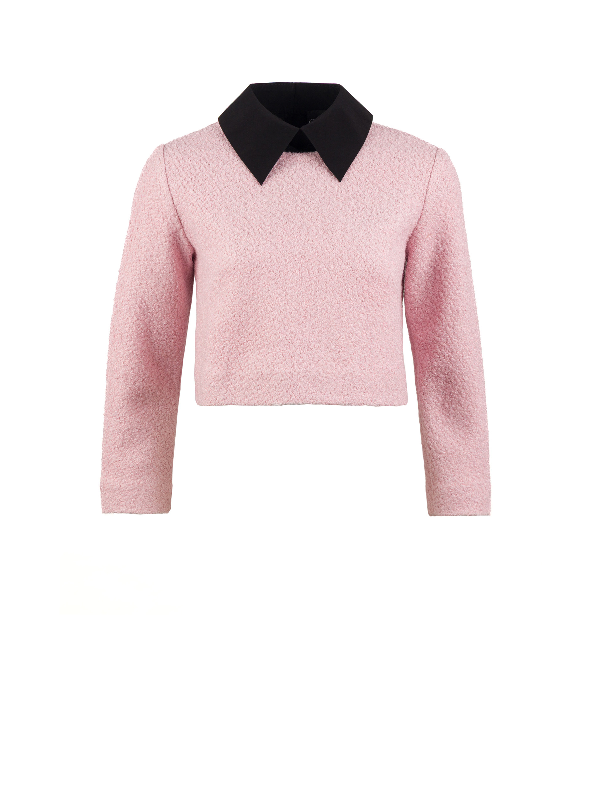black detachable collar in smooth viscose with pointed shape pink boucle combo