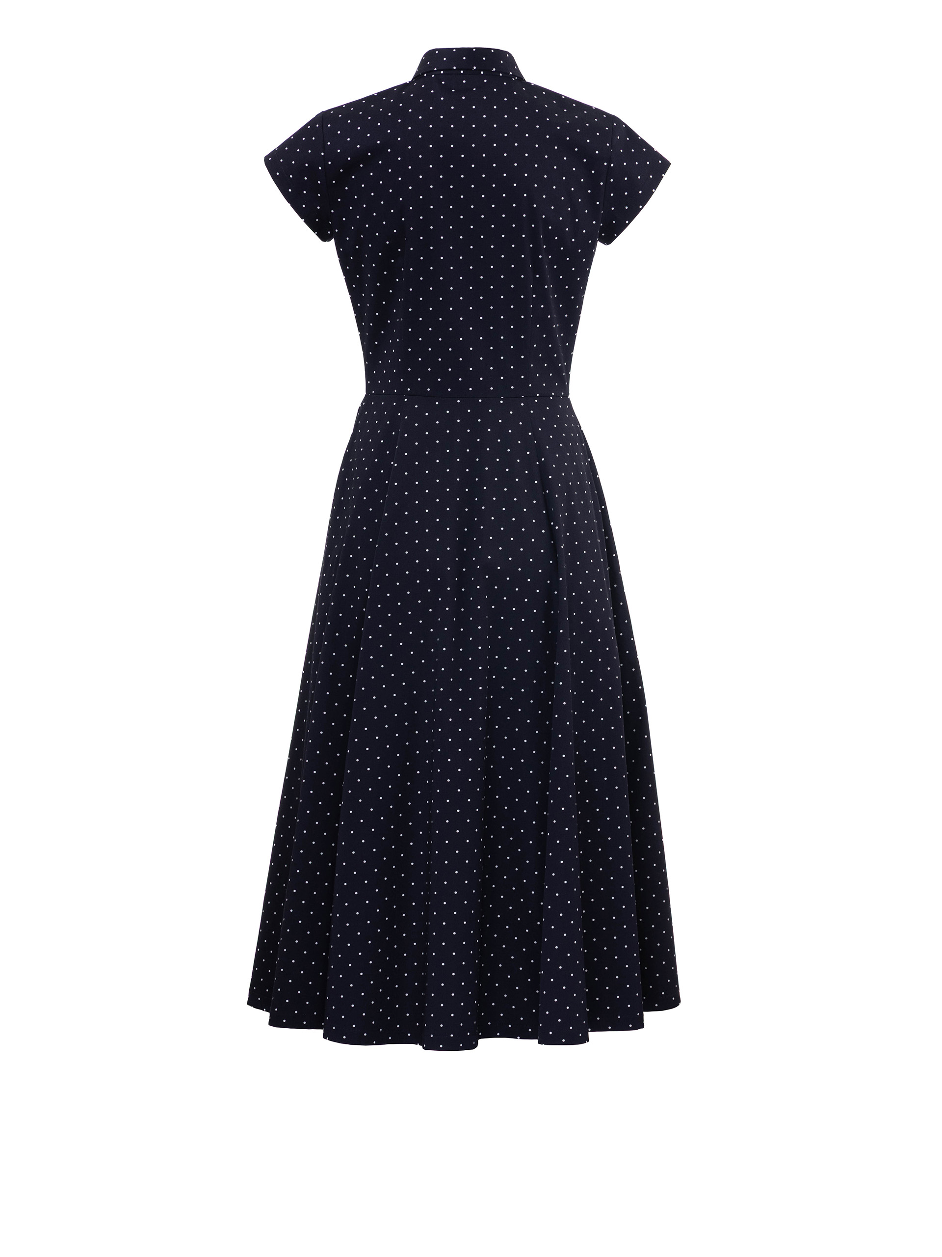 navy polka dot midi shirt dress with belt in cotton back