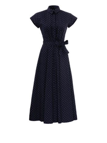 navy polka dot midi shirt dress with belt in cotton main