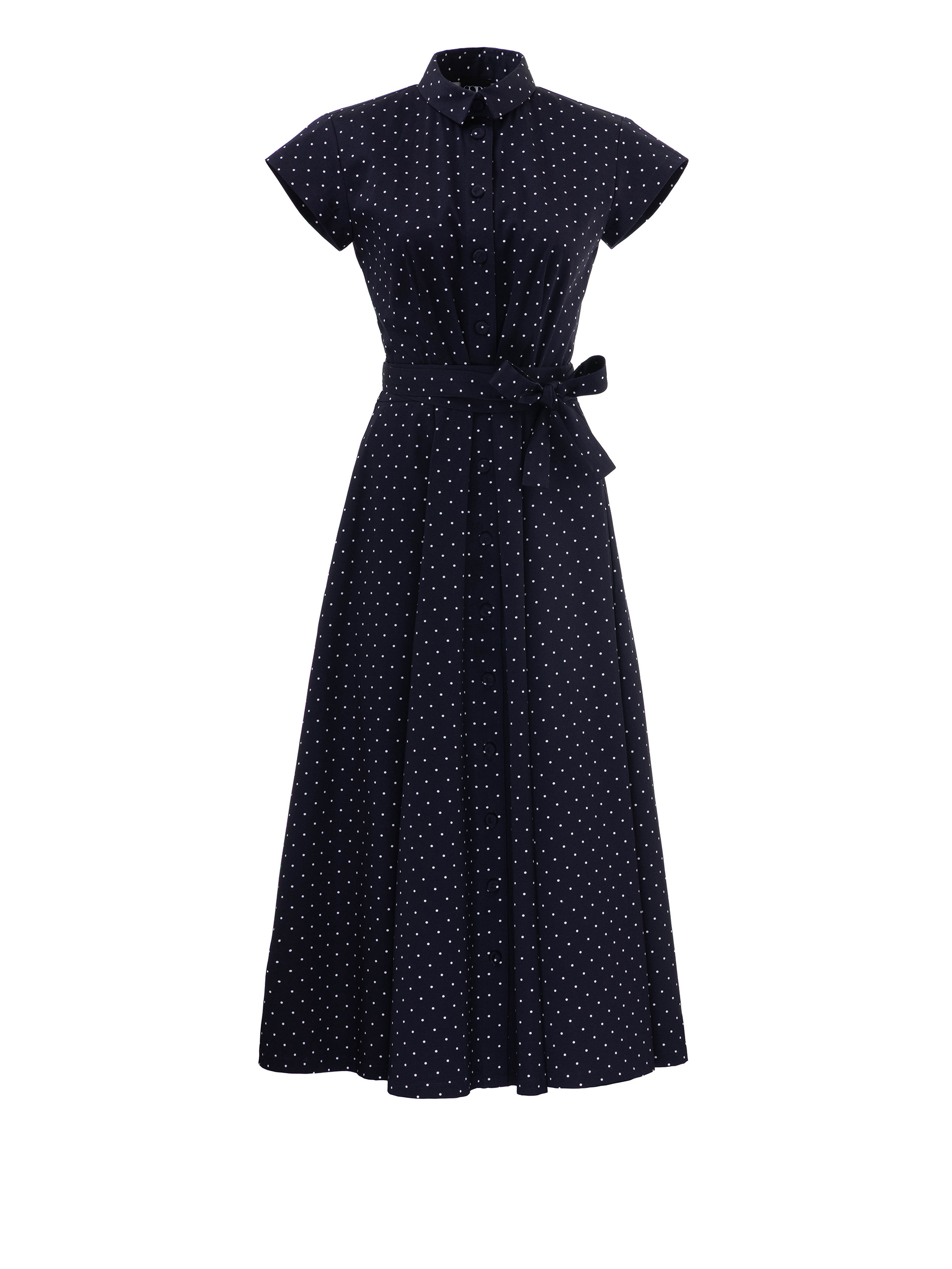 navy polka dot midi shirt dress with belt in cotton main
