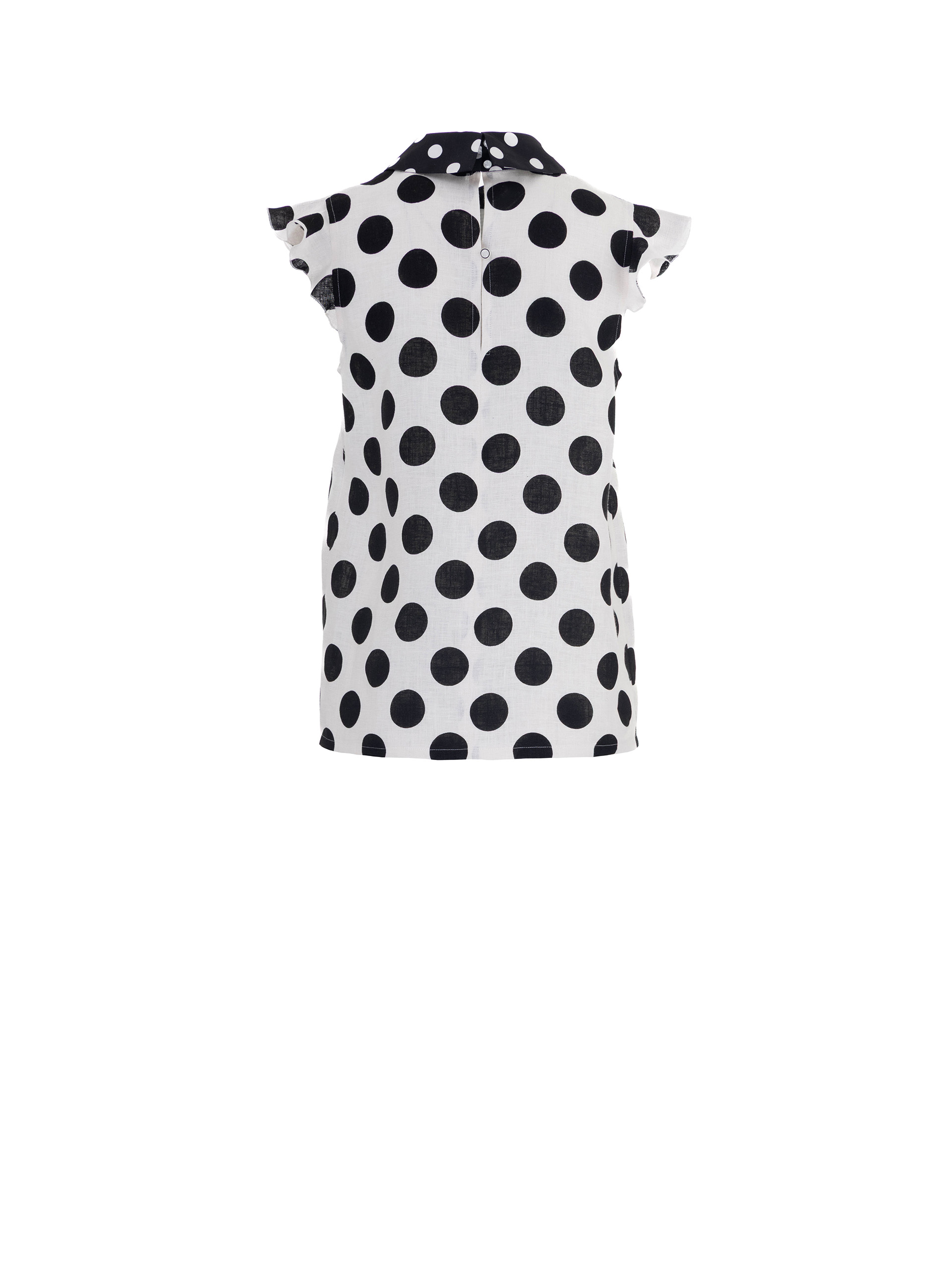 polka dot linen blouse with contrast collar and short sleeves back