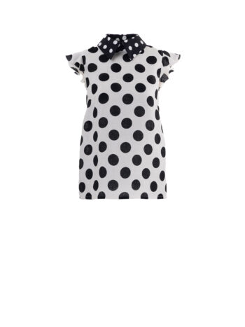 polka dot linen blouse with contrast collar and short sleeves