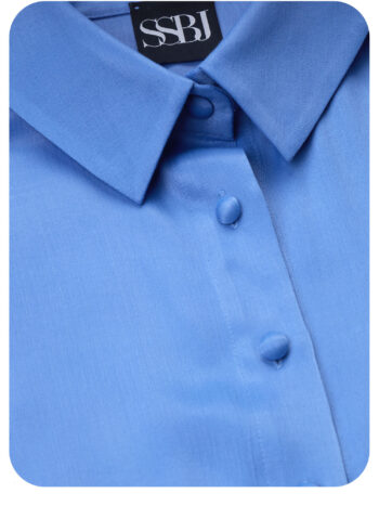 muted blue sleeveless bow blouse fabric • Sassa Björg