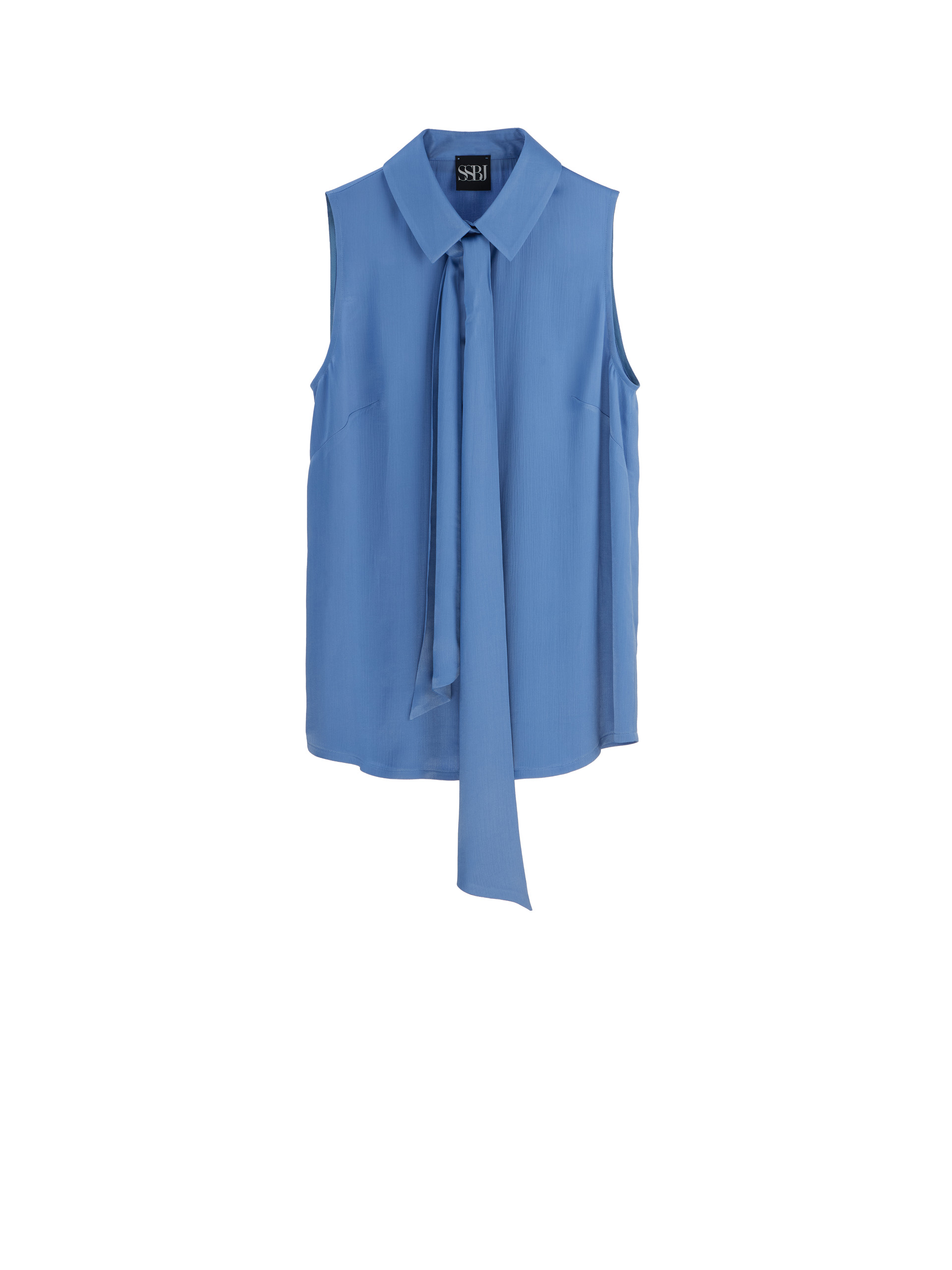 muted blue sleeveless bow blouse • Sassa Björg