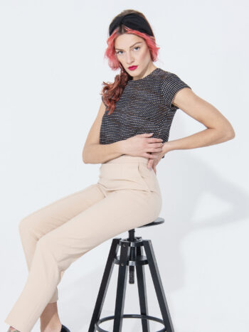 beige pencil pants narrow leg sitting &bull; Sassa Björg