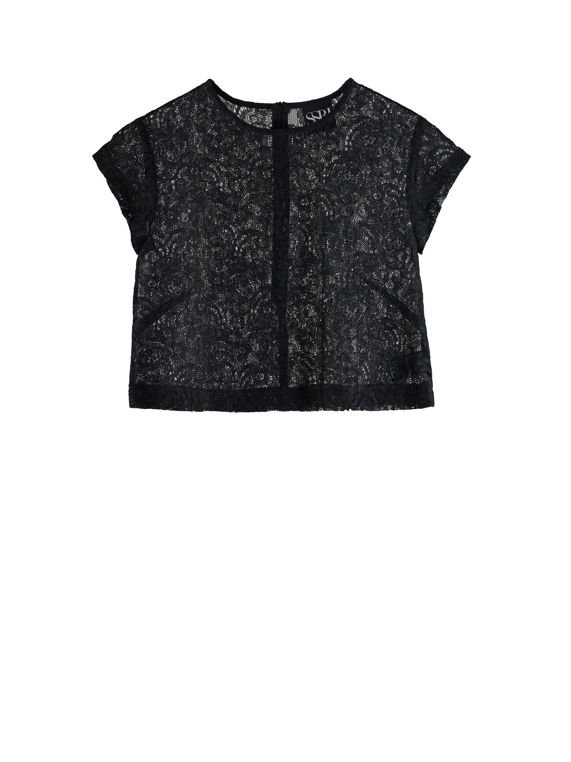 black floral lace crop top short sleeve • Sassa Björg