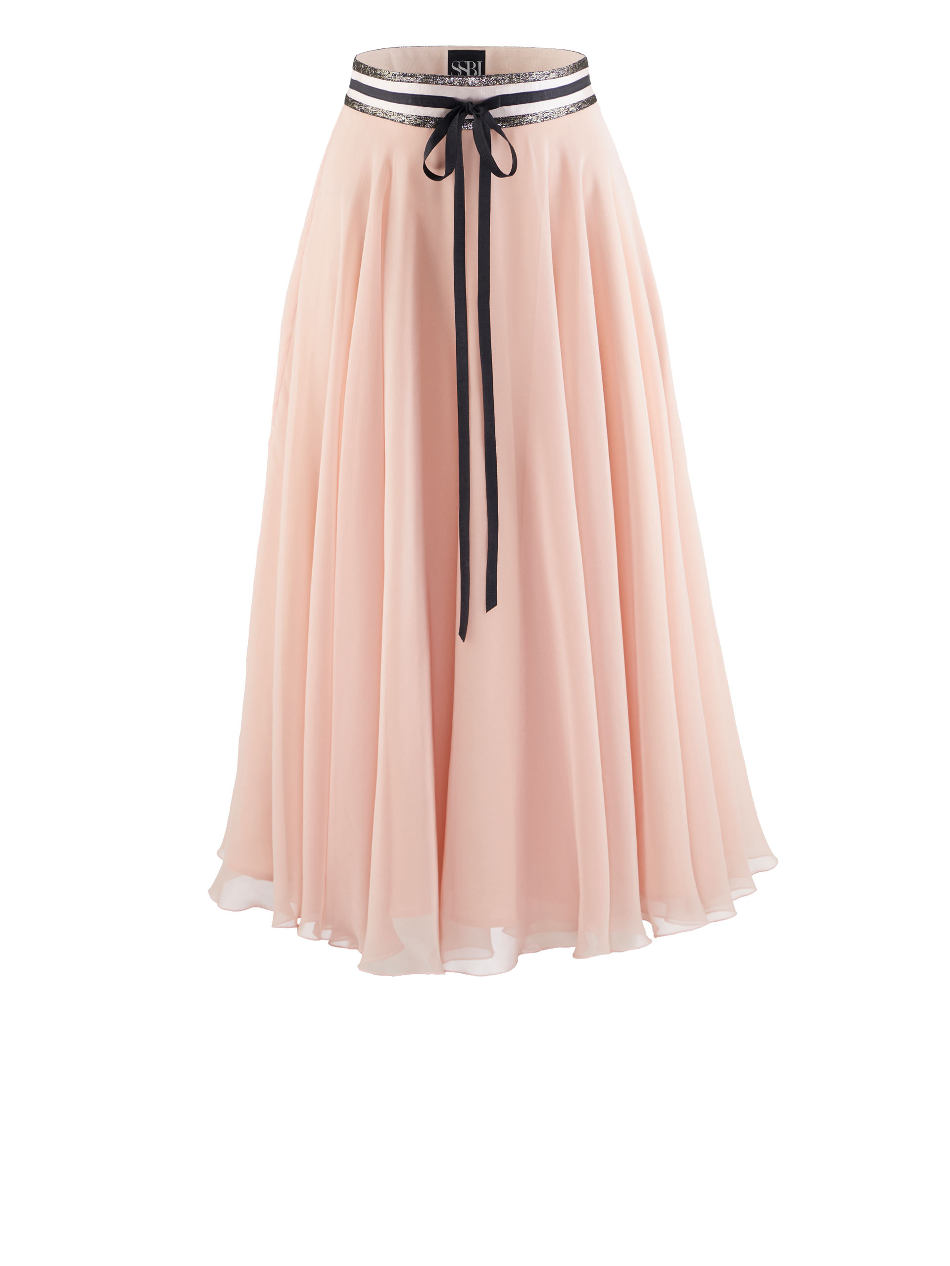 blush pink full circle chiffon midi skirt • Sassa Björg