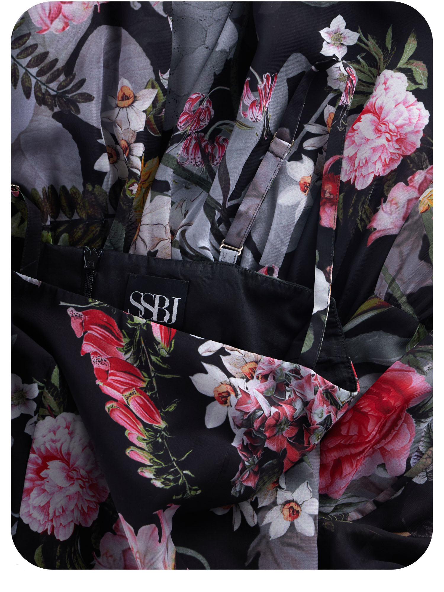 Floral tiered midi dress with adjustable straps and a waist-fitted silhouette